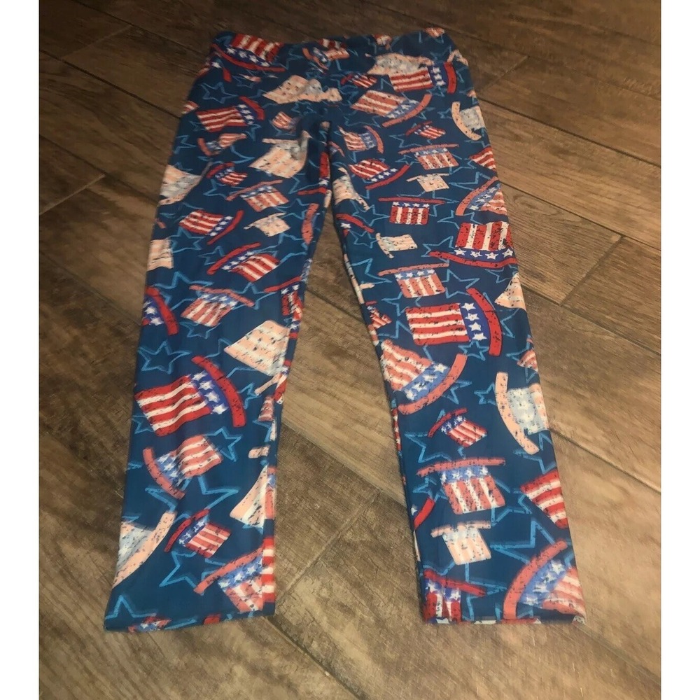 Lularoe Leggings Tall Curvy Red‎ White Blue Patriotic Soft Americana Pants